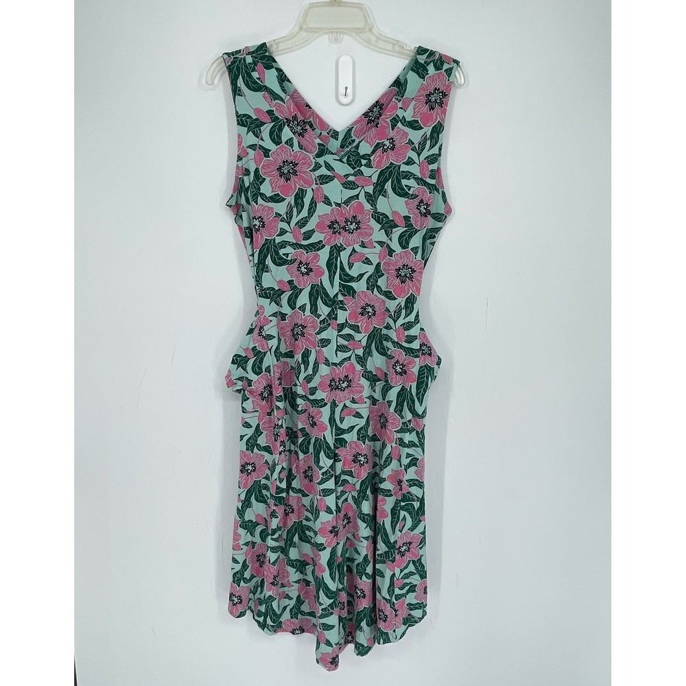 AnyBody Women's Green Floral Sleeveless V-Neck Tie-Back Fit & Flare Dress Size M